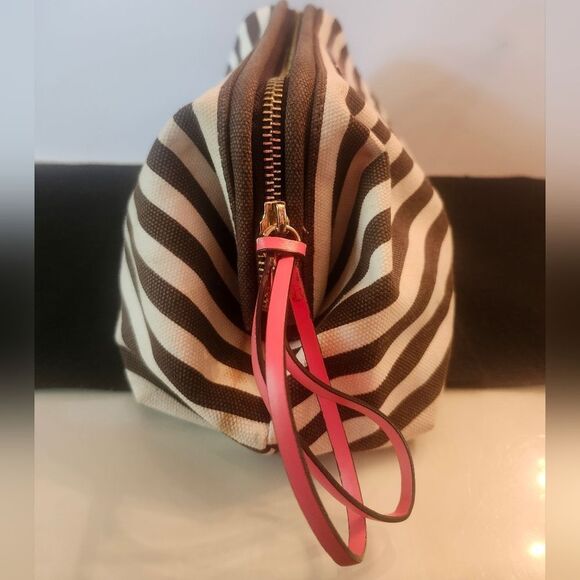 Henri Bendel Signature Striped Canvas Cosmetics Zipped Pouch/Case Ret.$175 - Picture 4 of 7